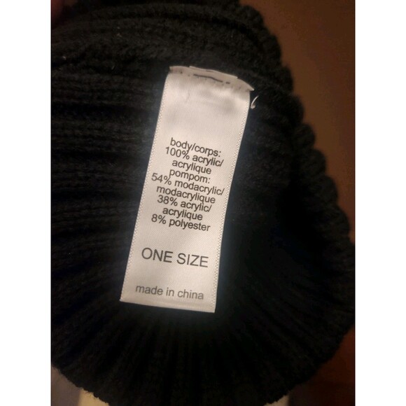 Maurices Solid Black Knit Sweater Pom Pom Beanie Hat OS One Size - Picture 3 of 3